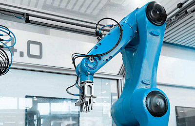 Blue industrial robot.