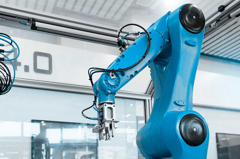 Blue industrial robot.