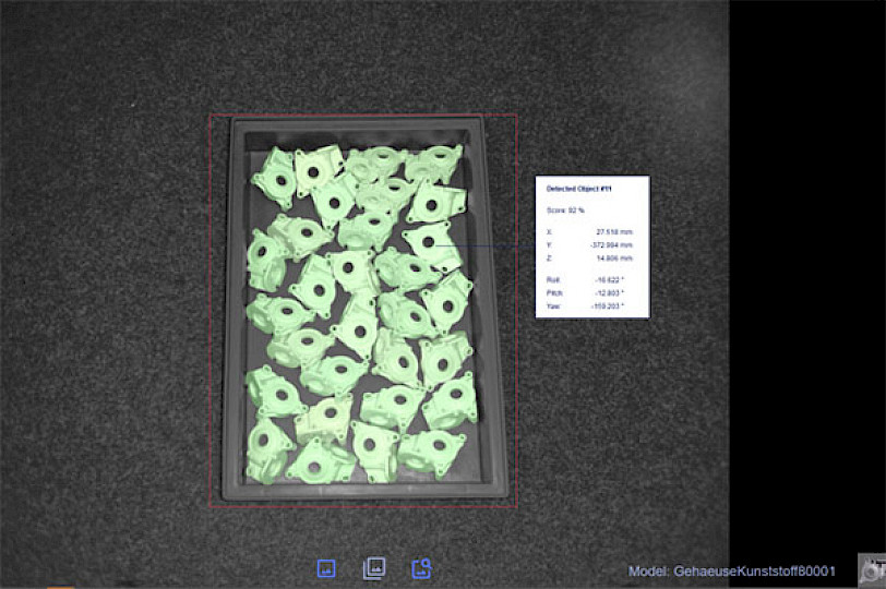 Mikado Find System solution that finds components in a box, which are marked in green.